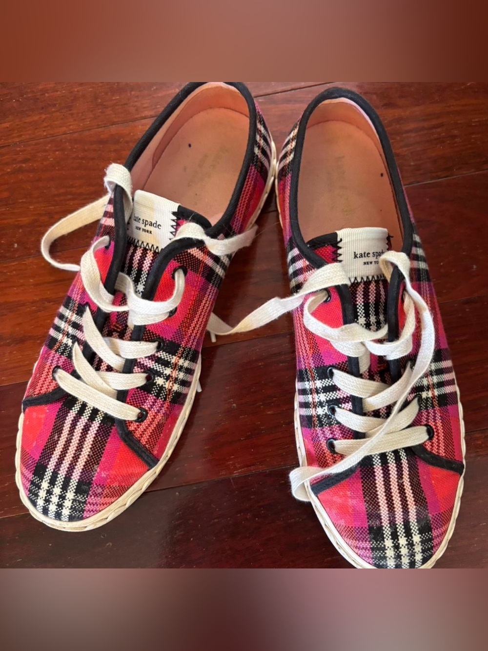 Kate Spade New York Vale Pink & Red Plaid Sneakers - Women's Size 9.5